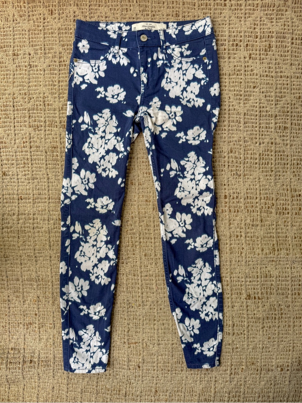 Abercrombie Floral Skinny Jeans Blue White Cottagecore Y2K Size 00